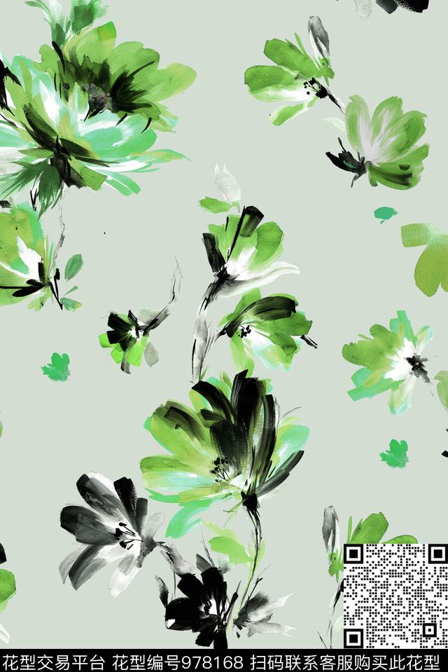 肌理水彩花卉手绘花卉数码印花华亿平台下载（图片编号: 978168） - 瓦栏（Walan）