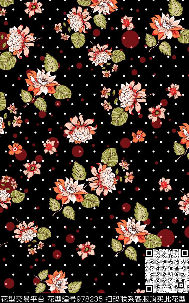 波点小碎花花卉传统印花华亿平台下载（图片编号: 978235） - 瓦栏（Walan）