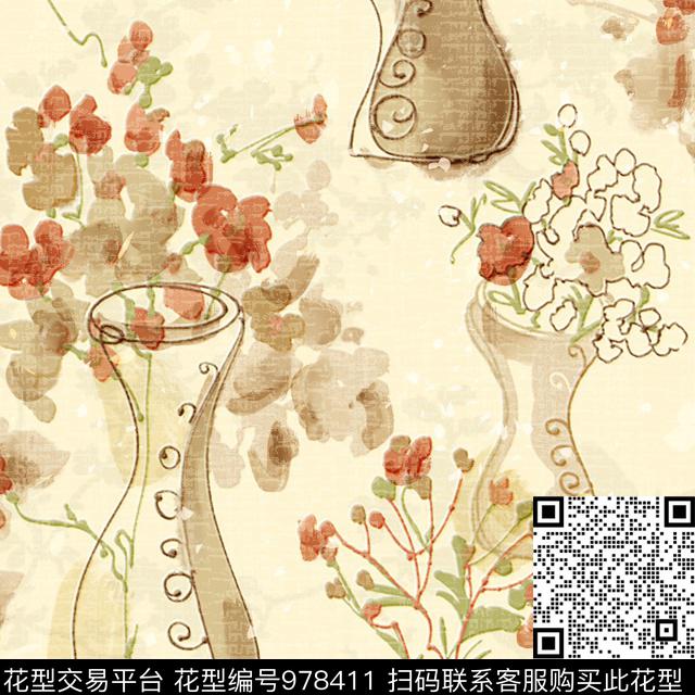 植物手绘花卉植物花卉-flower数码印花华亿平台下载（图片编号: 978411） - 瓦栏（Walan）