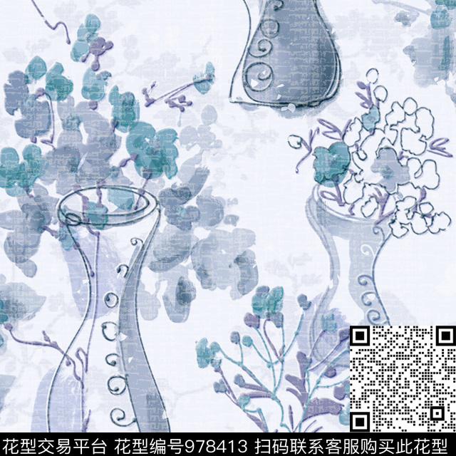 植物手绘花卉植物花卉-flower数码印花华亿平台下载（图片编号: 978413） - 瓦栏（Walan）