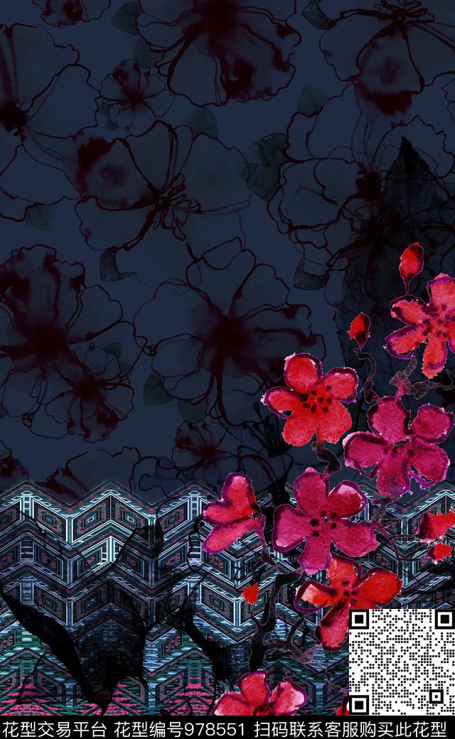 中国风民族风花卉数码印花华亿平台下载（图片编号: 978551） - 瓦栏（Walan）