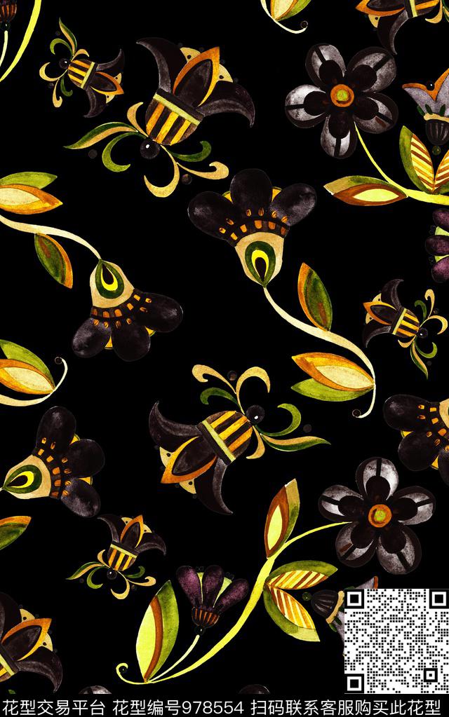中国风民族风花卉数码印花华亿平台下载（图片编号: 978554） - 瓦栏（Walan）