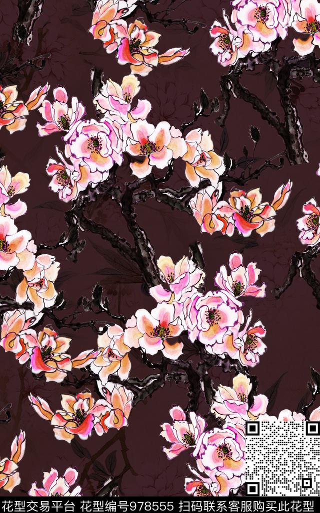 中国风民族风花卉数码印花华亿平台下载（图片编号: 978555） - 瓦栏（Walan）