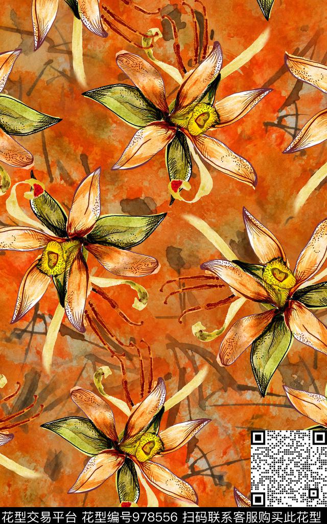 中国风民族风花卉数码印花华亿平台下载（图片编号: 978556） - 瓦栏（Walan）