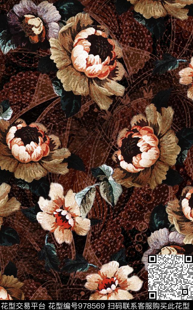 中国风民族风花卉数码印花华亿平台下载（图片编号: 978569） - 瓦栏（Walan）