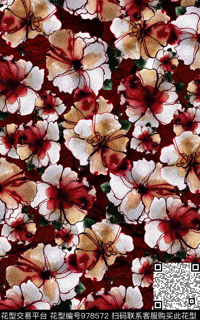 中国风民族风花卉数码印花华亿平台下载（图片编号: 978572） - 瓦栏（Walan）