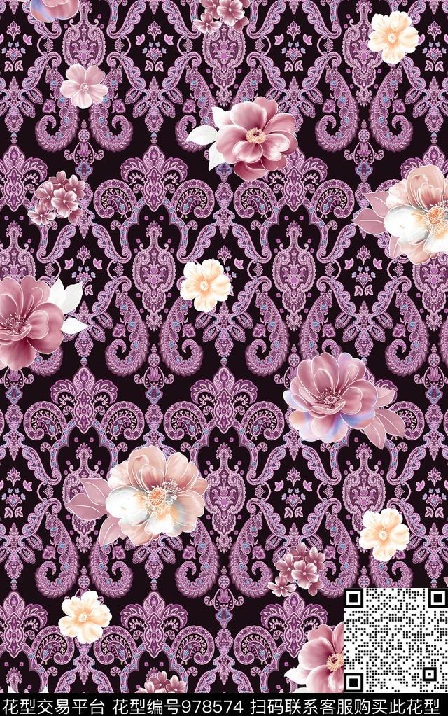 中国风民族风花卉数码印花华亿平台下载（图片编号: 978574） - 瓦栏（Walan）