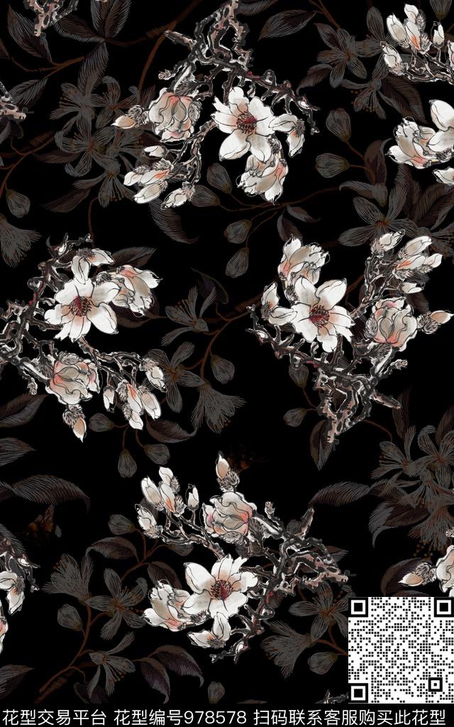 中国风民族风花卉数码印花华亿平台下载（图片编号: 978578） - 瓦栏（Walan）