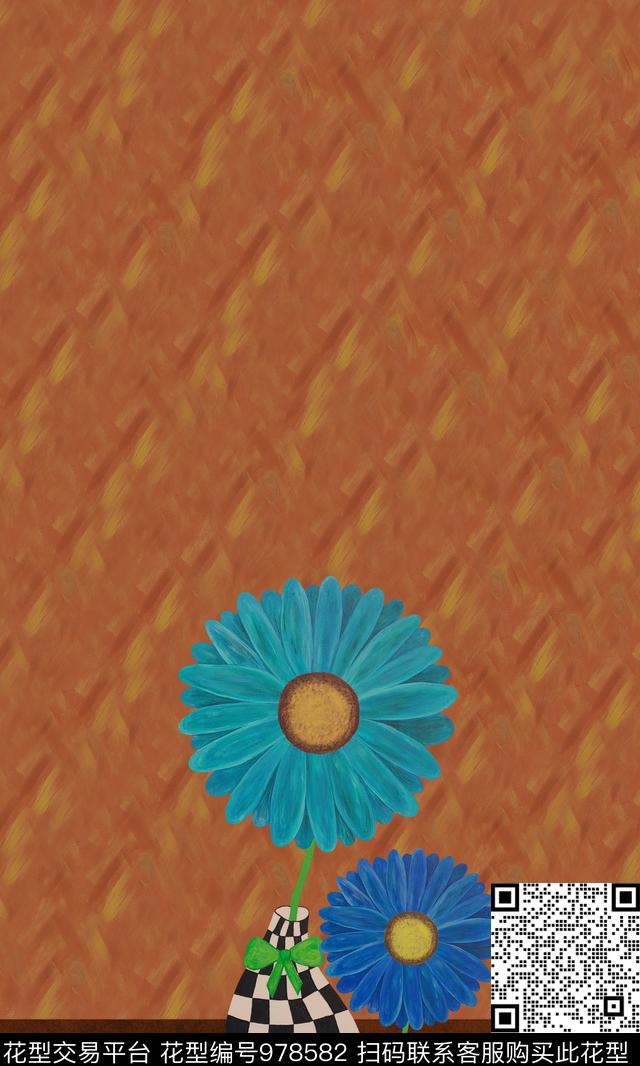 民族风菊花花瓶数码印花华亿平台下载（图片编号: 978582） - 瓦栏（Walan）