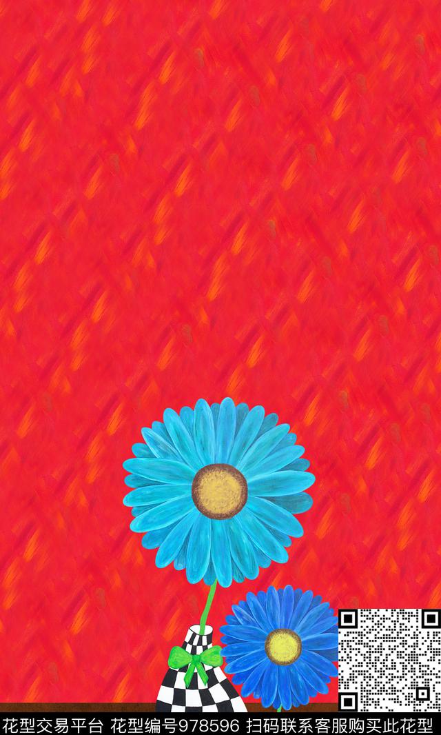 民族风菊花花瓶数码印花华亿平台下载（图片编号: 978596） - 瓦栏（Walan）