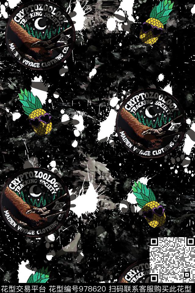 潮牌菠萝肌理数码印花华亿平台下载（图片编号: 978620） - 瓦栏（Walan）