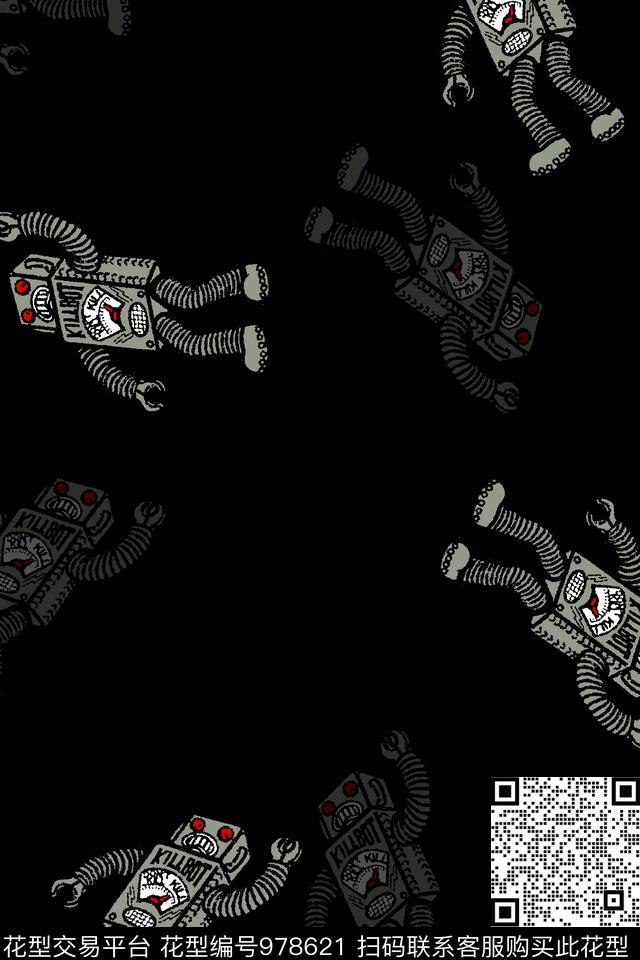 抽象机器人潮牌传统印花华亿平台下载（图片编号: 978621） - 瓦栏（Walan）