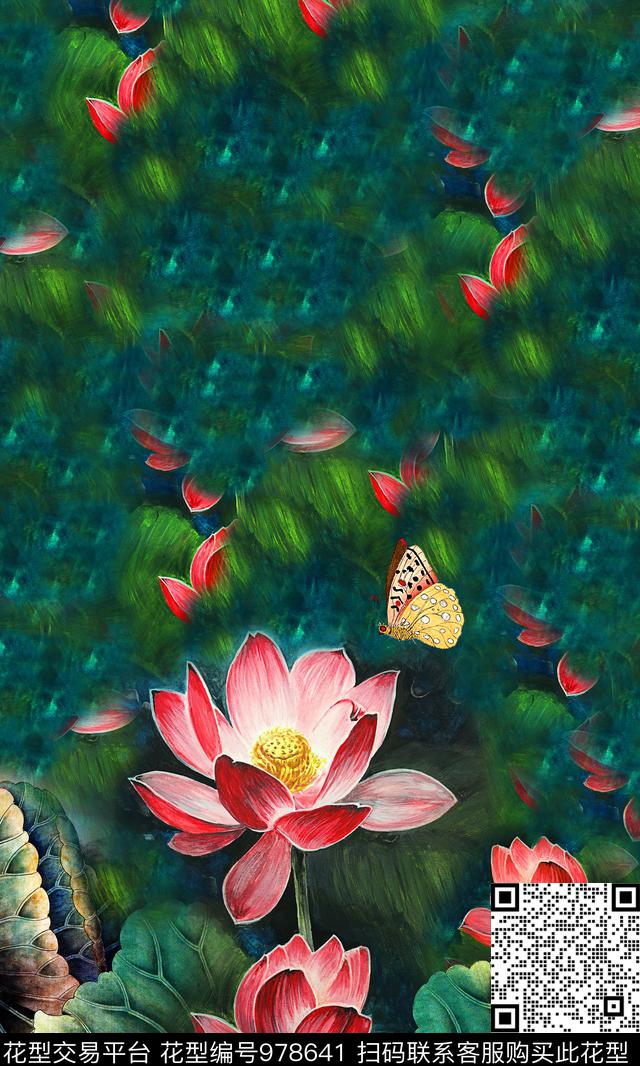 定位花中国风定位花蝴蝶数码印花华亿平台下载（图片编号: 978641） - 瓦栏（Walan）