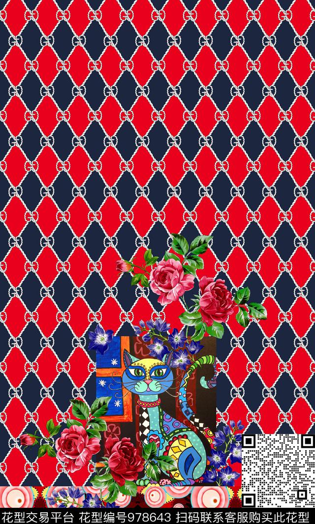 民族风猫花卉数码印花华亿平台下载（图片编号: 978643） - 瓦栏（Walan）