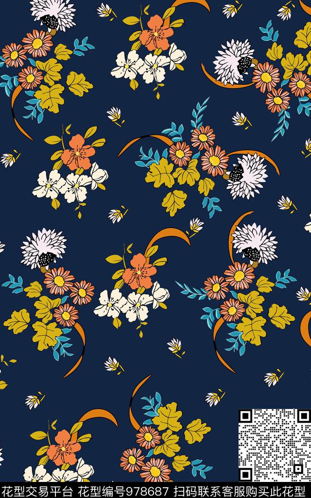 小碎花花卉满版散花传统印花华亿平台下载（图片编号: 978687） - 瓦栏（Walan）