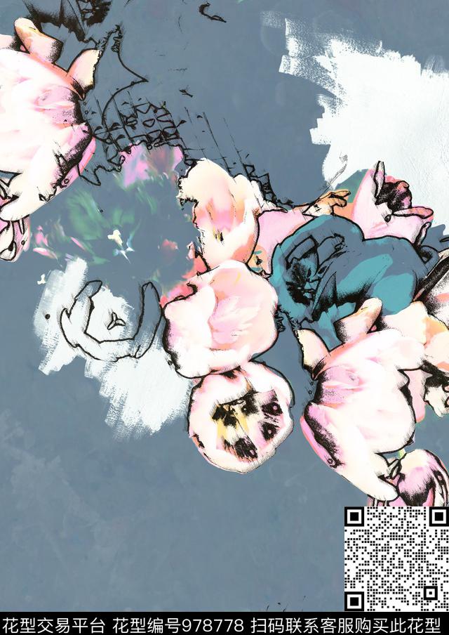 手绘花卉花卉复古传统印花华亿平台下载（图片编号: 978778） - 瓦栏（Walan）