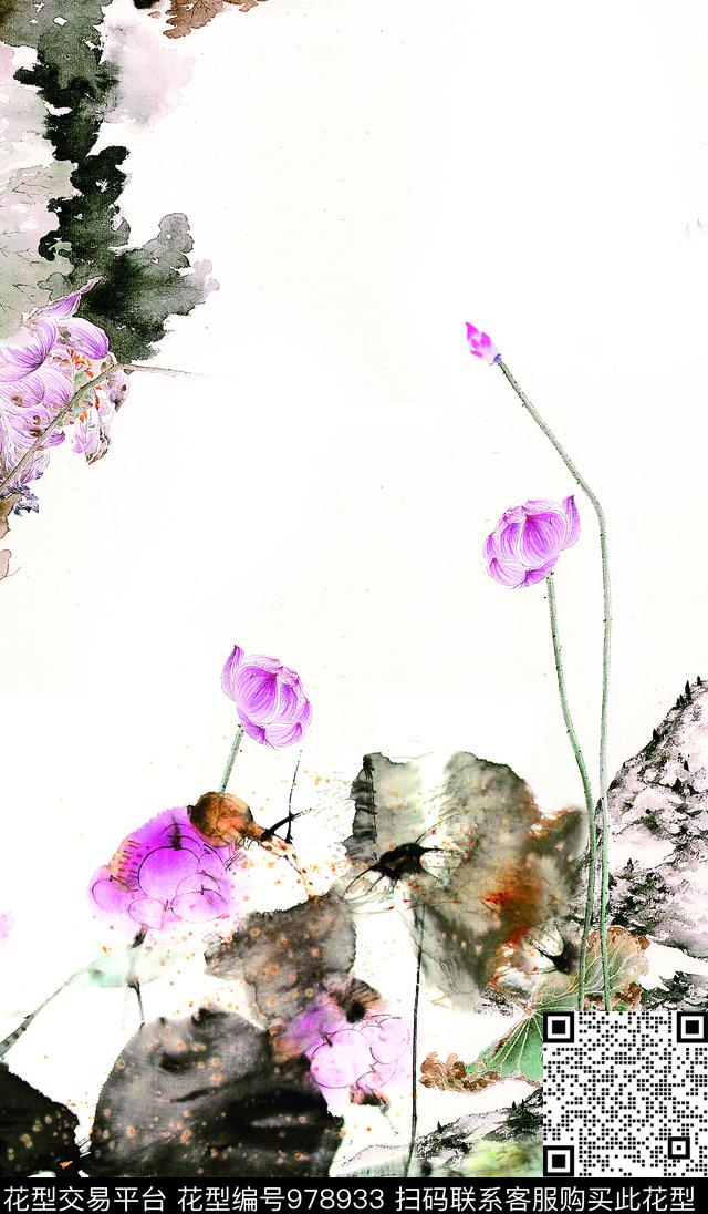 民族风花卉水墨风数码印花华亿平台下载（图片编号: 978933） - 瓦栏（Walan）