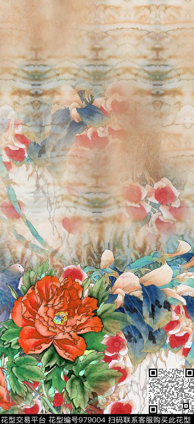 手绘花卉花卉定位花数码印花华亿平台下载（图片编号: 979004） - 瓦栏（Walan）