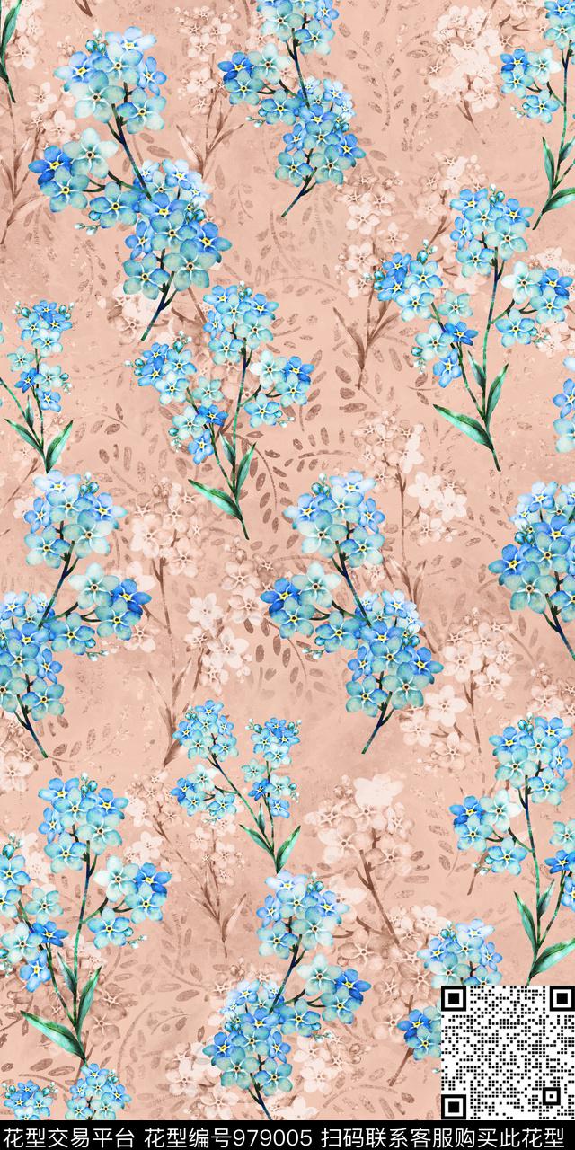 数码华亿平台小碎花手绘花卉数码印花华亿平台下载（图片编号: 979005） - 瓦栏（Walan）