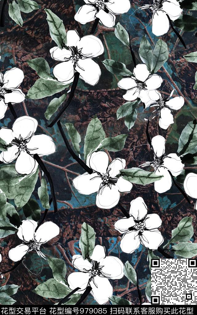 复古大牌风花卉数码印花华亿平台下载（图片编号: 979085） - 瓦栏（Walan）