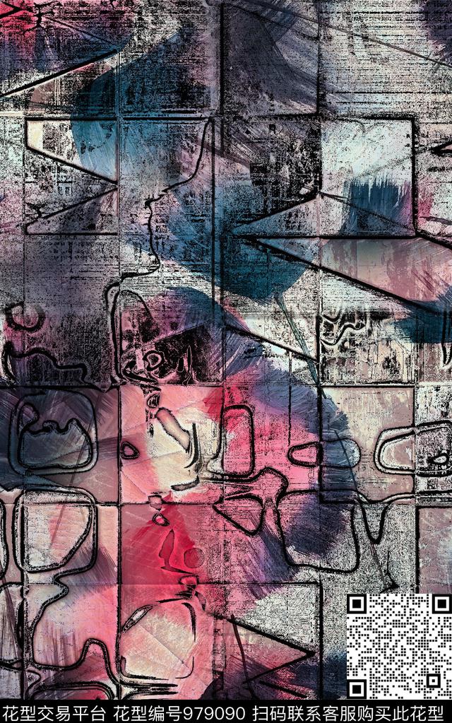 中国风民族风抽象数码印花华亿平台下载（图片编号: 979090） - 瓦栏（Walan）