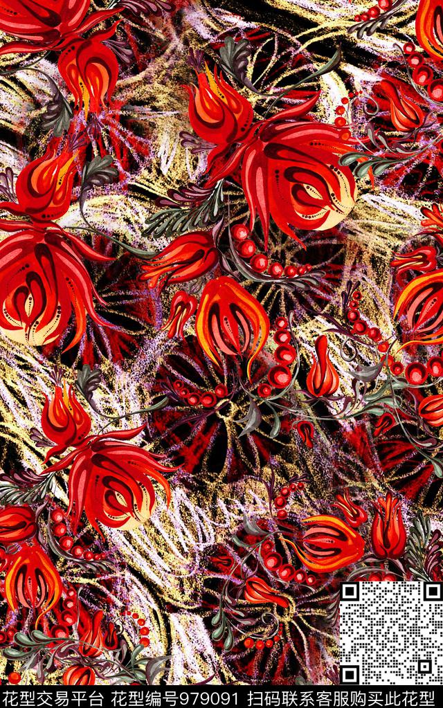 中国风民族风抽象数码印花华亿平台下载（图片编号: 979091） - 瓦栏（Walan）