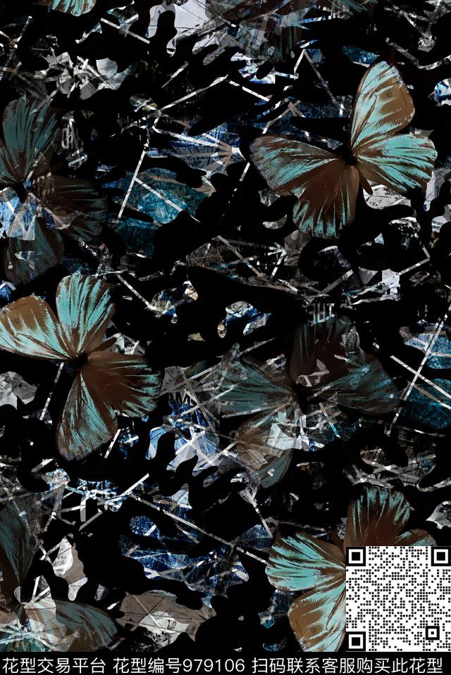 几何蝴蝶潮牌数码印花华亿平台下载（图片编号: 979106） - 瓦栏（Walan）