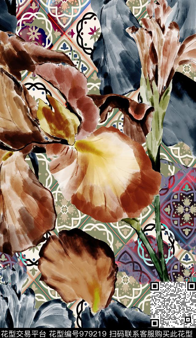 数码华亿平台彩底花卉古典花纹数码印花华亿平台下载（图片编号: 979219） - 瓦栏（Walan）