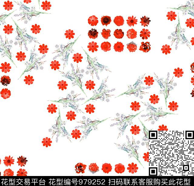 数码华亿平台植物手绘花卉数码印花华亿平台下载（图片编号: 979252） - 瓦栏（Walan）