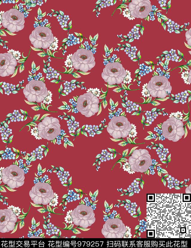 数码华亿平台植物手绘花卉数码印花华亿平台下载（图片编号: 979257） - 瓦栏（Walan）