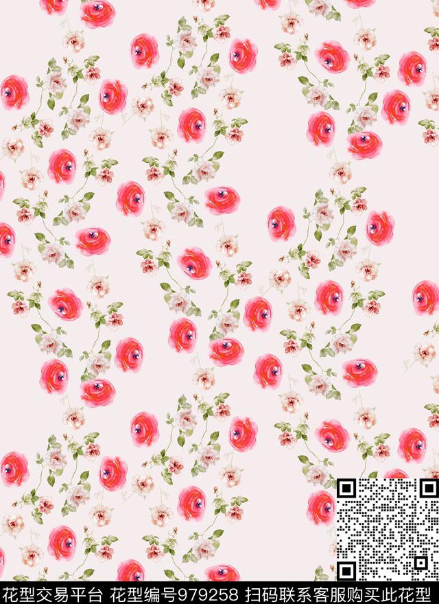 数码华亿平台植物手绘花卉数码印花华亿平台下载（图片编号: 979258） - 瓦栏（Walan）