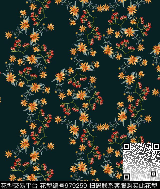 数码华亿平台植物手绘花卉数码印花华亿平台下载（图片编号: 979259） - 瓦栏（Walan）