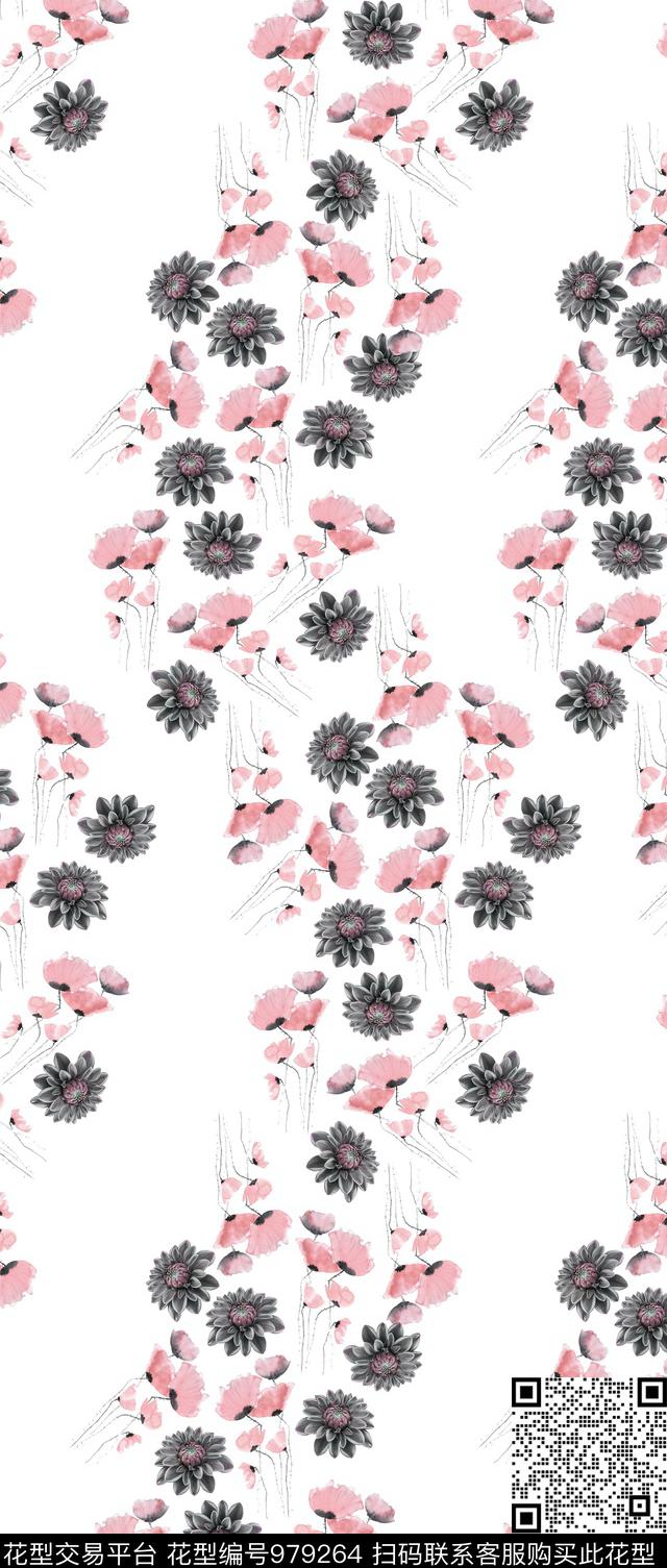 数码华亿平台植物手绘花卉数码印花华亿平台下载（图片编号: 979264） - 瓦栏（Walan）