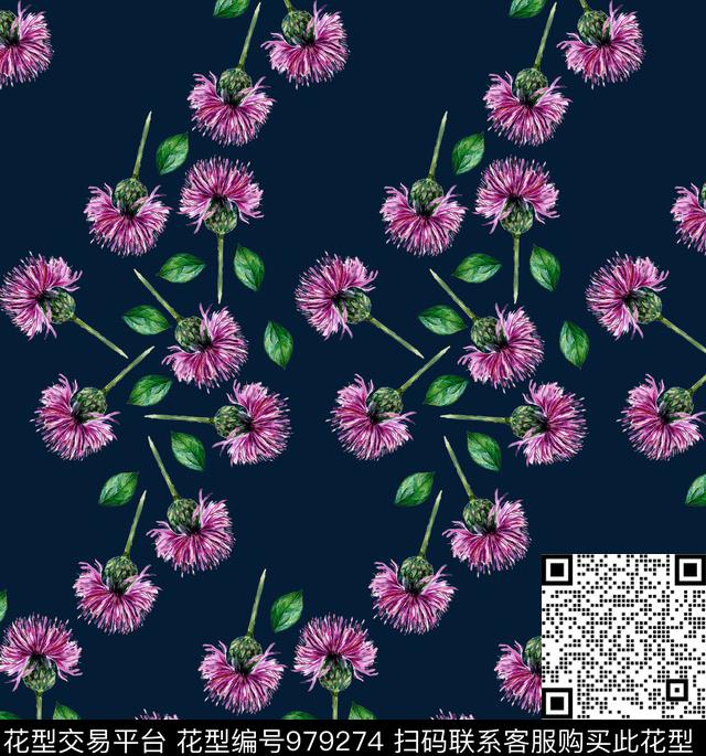 数码华亿平台植物手绘花卉数码印花华亿平台下载（图片编号: 979274） - 瓦栏（Walan）