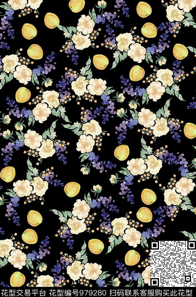 数码华亿平台植物手绘花卉数码印花华亿平台下载（图片编号: 979280） - 瓦栏（Walan）