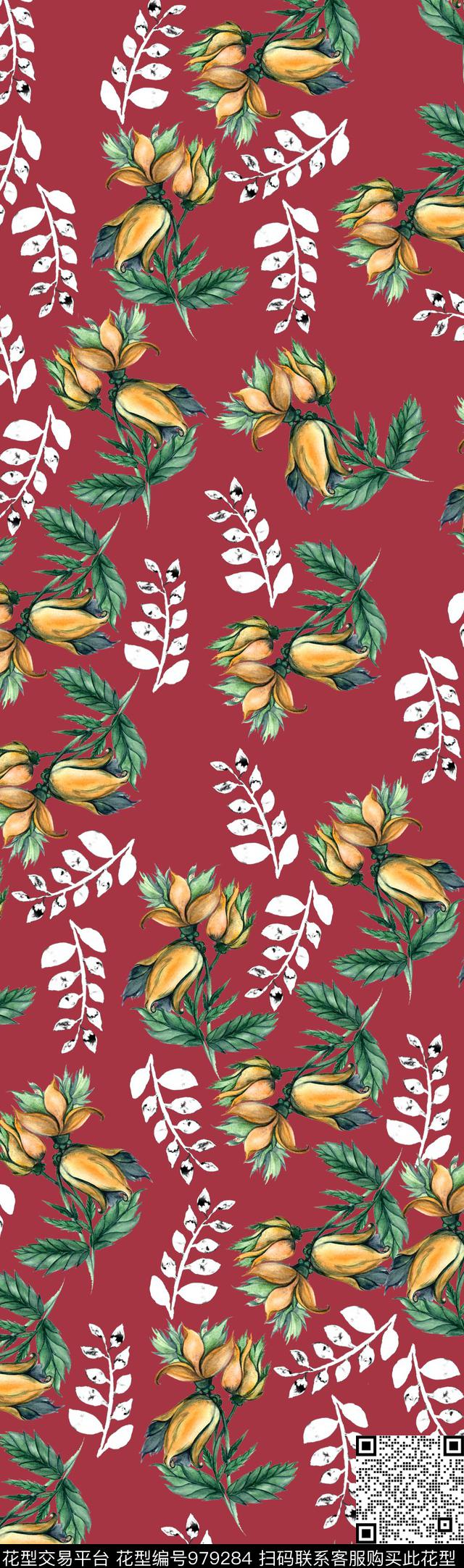 数码华亿平台植物手绘花卉数码印花华亿平台下载（图片编号: 979284） - 瓦栏（Walan）