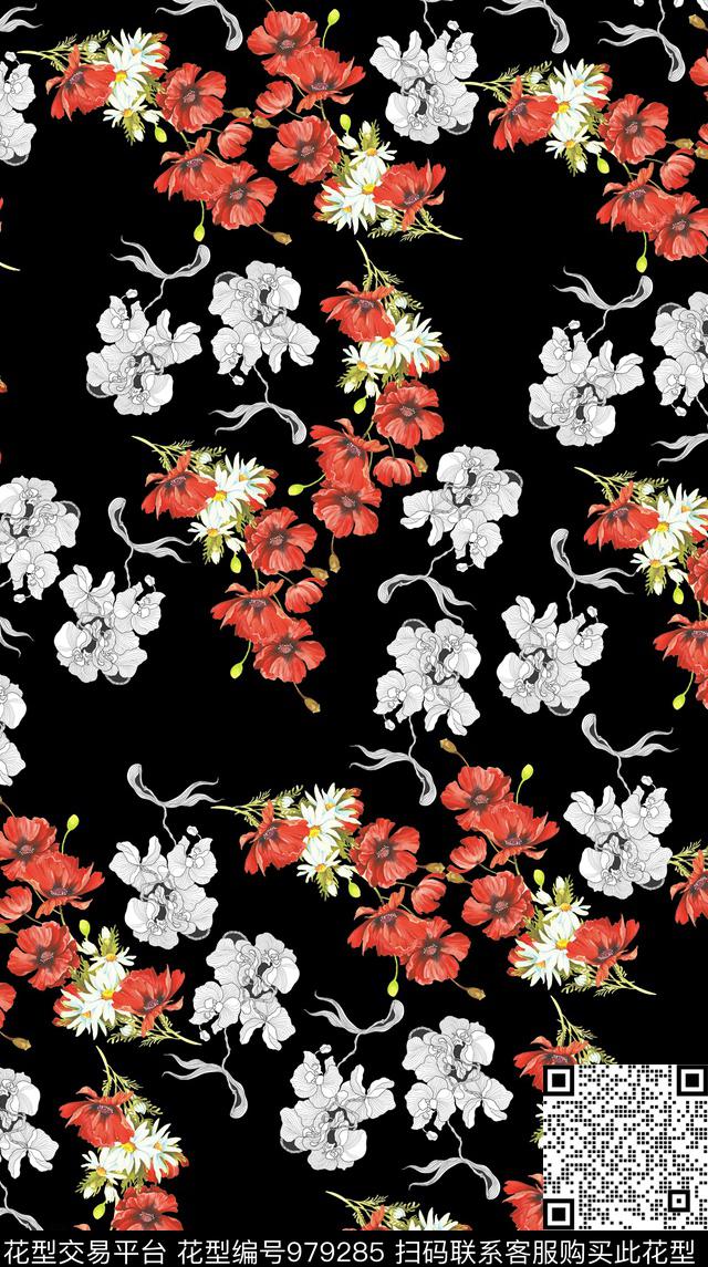 数码华亿平台植物手绘花卉数码印花华亿平台下载（图片编号: 979285） - 瓦栏（Walan）