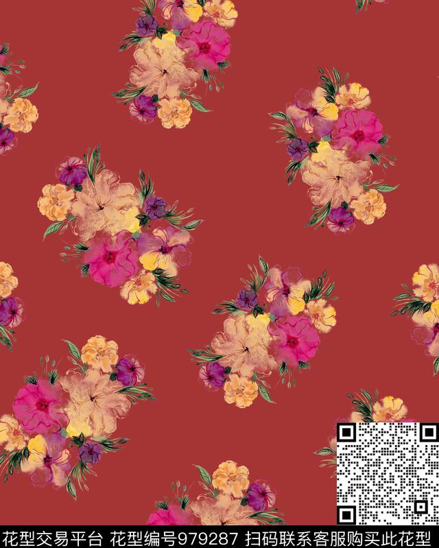 数码华亿平台植物手绘花卉数码印花华亿平台下载（图片编号: 979287） - 瓦栏（Walan）