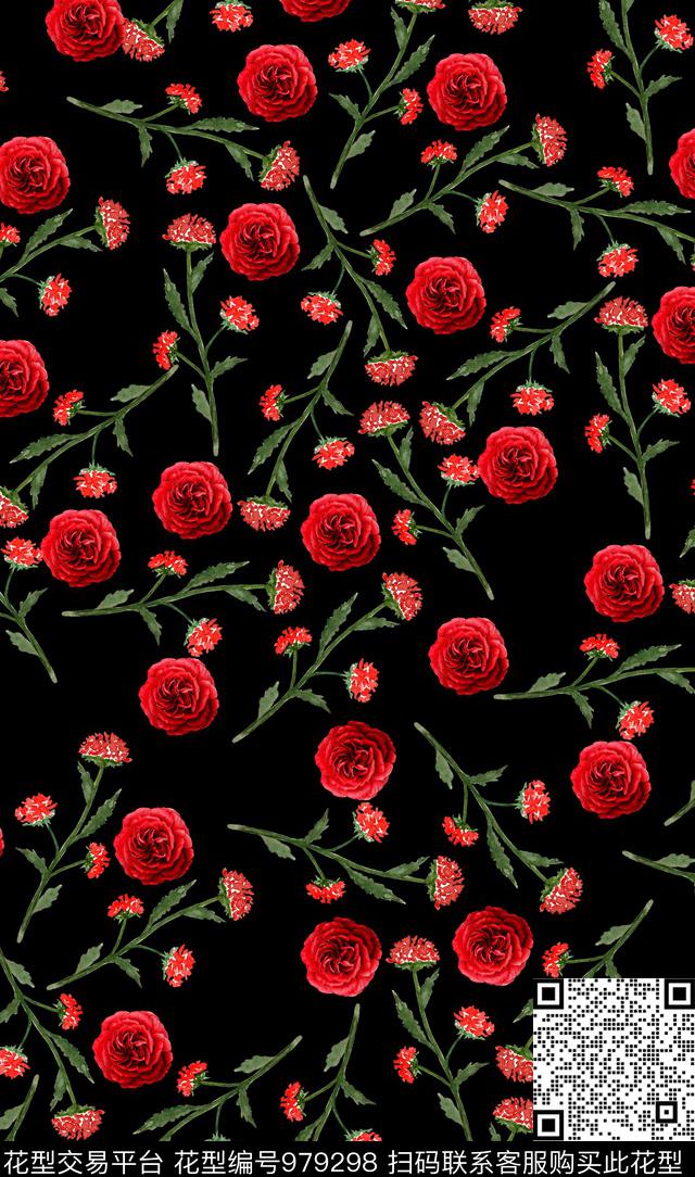 数码华亿平台植物手绘花卉数码印花华亿平台下载（图片编号: 979298） - 瓦栏（Walan）