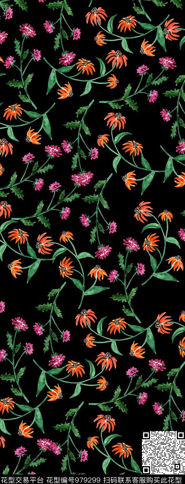 数码华亿平台植物手绘花卉数码印花华亿平台下载（图片编号: 979299） - 瓦栏（Walan）