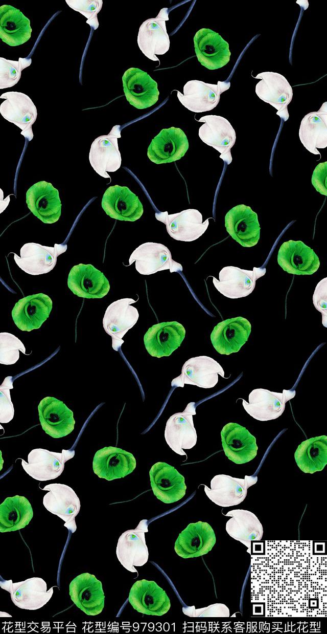 植物手绘花卉花卉数码印花华亿平台下载（图片编号: 979301） - 瓦栏（Walan）