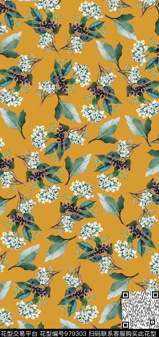 植物手绘花卉花卉数码印花华亿平台下载（图片编号: 979303） - 瓦栏（Walan）