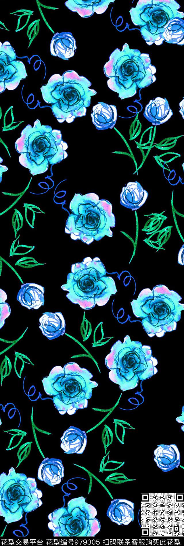 植物手绘花卉花卉数码印花华亿平台下载（图片编号: 979305） - 瓦栏（Walan）