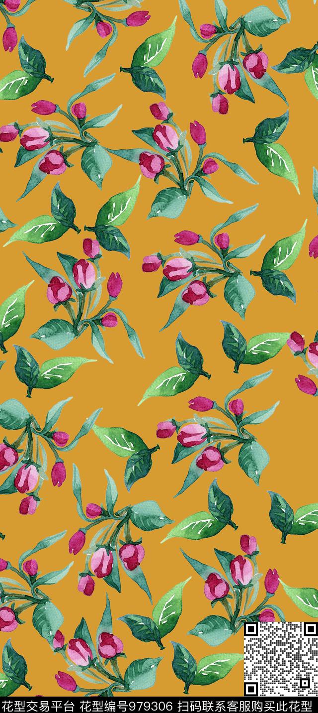 植物手绘花卉花卉数码印花华亿平台下载（图片编号: 979306） - 瓦栏（Walan）