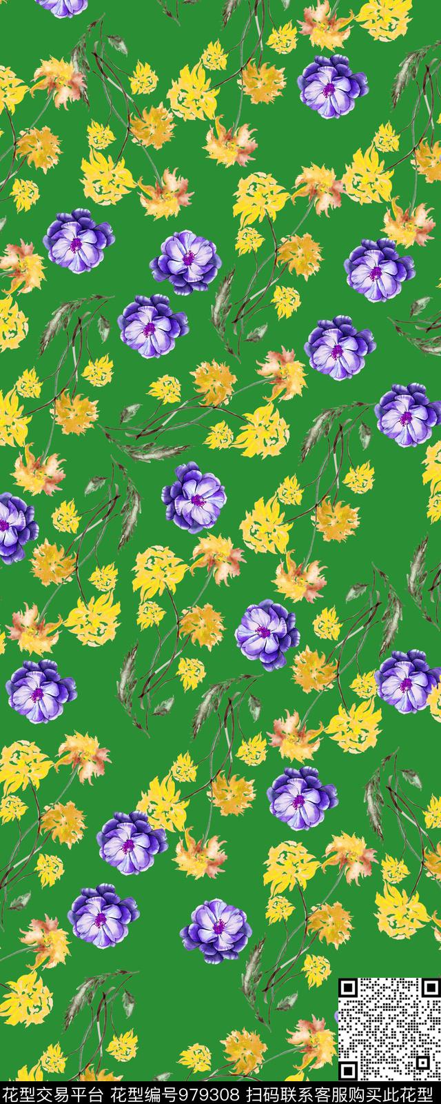 植物手绘花卉花卉数码印花华亿平台下载（图片编号: 979308） - 瓦栏（Walan）