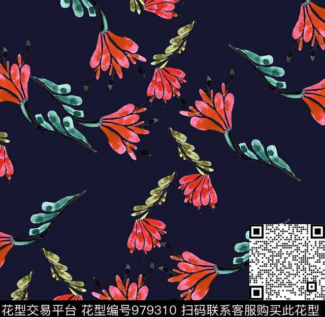 植物手绘花卉花卉数码印花华亿平台下载（图片编号: 979310） - 瓦栏（Walan）