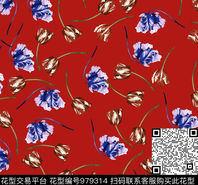 植物手绘花卉花卉数码印花华亿平台下载（图片编号: 979314） - 瓦栏（Walan）