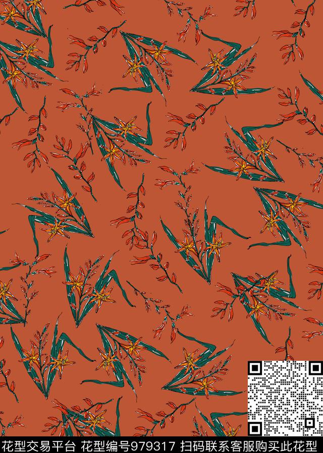 植物手绘花卉花卉数码印花华亿平台下载（图片编号: 979317） - 瓦栏（Walan）