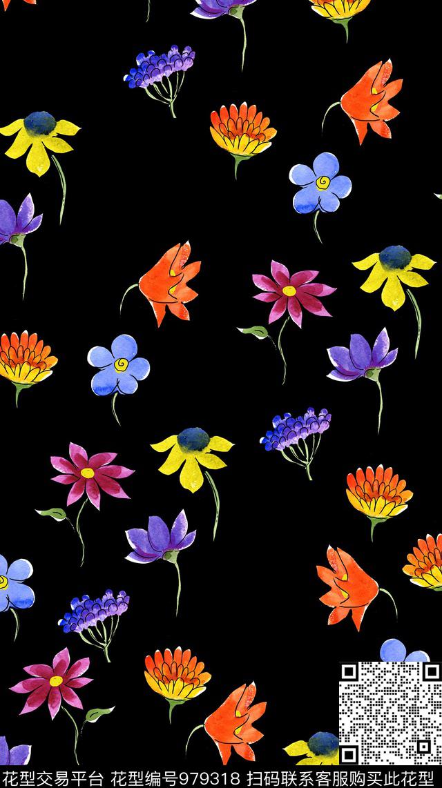 植物手绘花卉花卉数码印花华亿平台下载（图片编号: 979318） - 瓦栏（Walan）