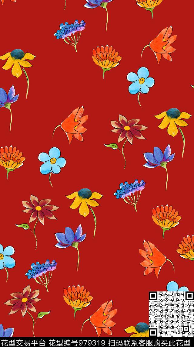 植物手绘花卉花卉数码印花华亿平台下载（图片编号: 979319） - 瓦栏（Walan）